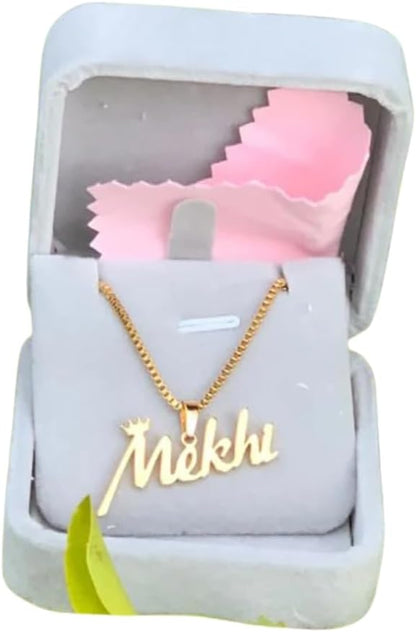 Personalized Name Pendant Necklace with Box Chain – Cursive Nameplate