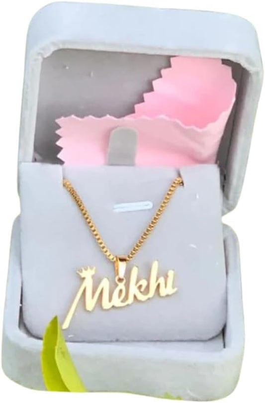 Personalized Name Pendant Necklace with Box Chain – Cursive Nameplate