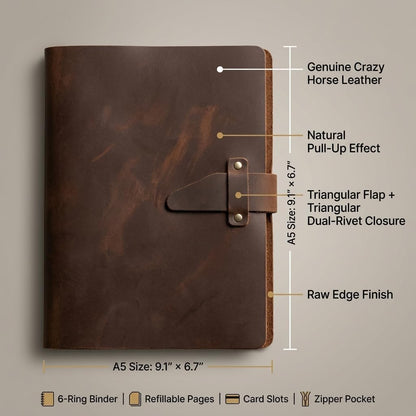Personalized Engraved Leather Journal – A5 Crazy Horse Leather Refillable Notebook