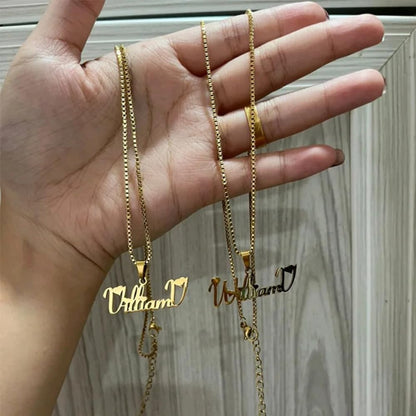 Personalized Name Pendant Necklace with Box Chain – Cursive Nameplate
