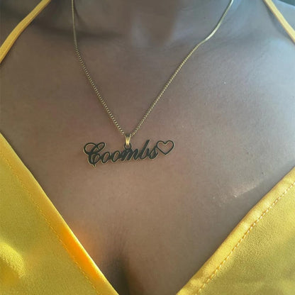 Personalized Name Pendant Necklace with Box Chain – Cursive Nameplate