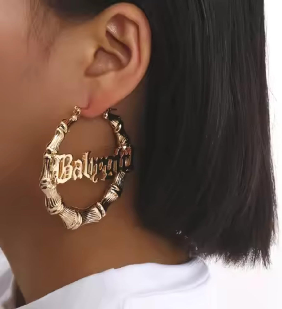 Personalized Bamboo-Style Name Hoop Earrings