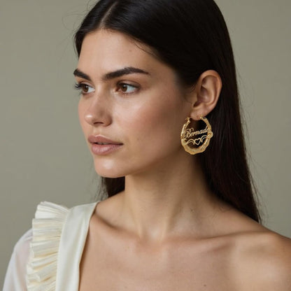 Personalized Bamboo-Style Name Hoop Earrings
