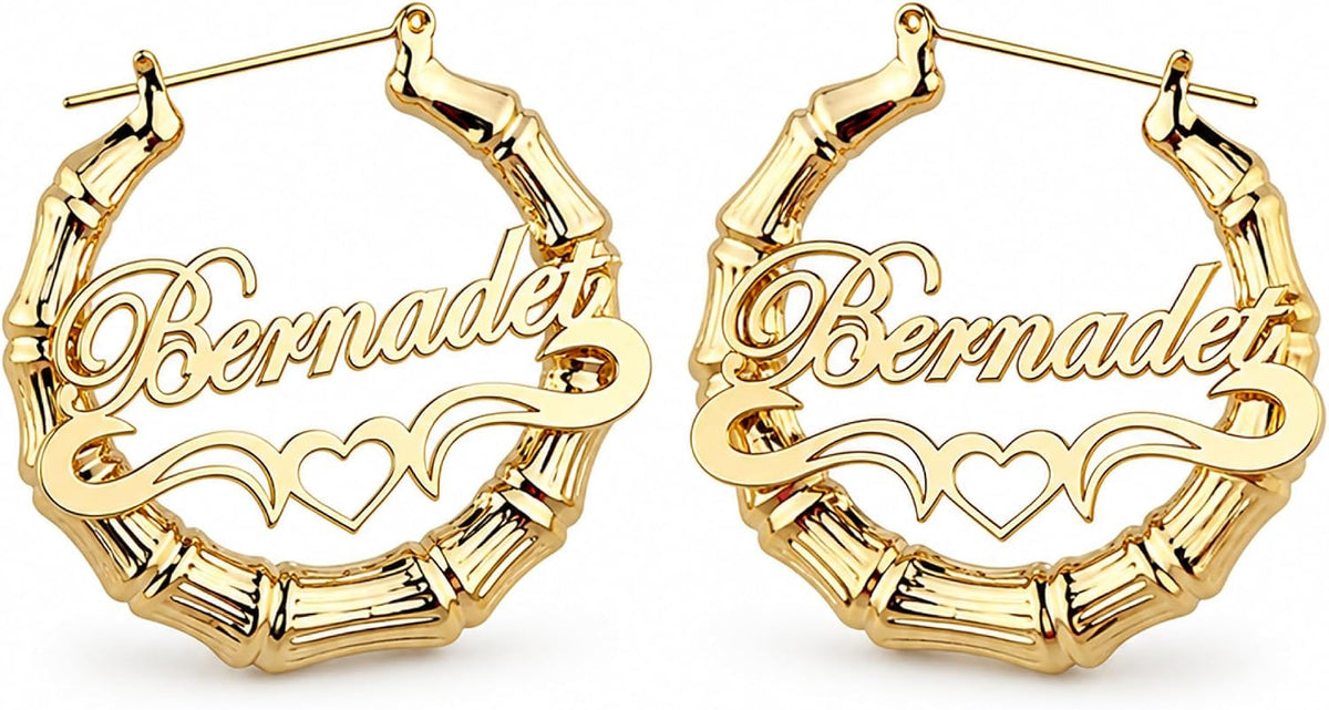 Personalized Bamboo-Style Name Hoop Earrings