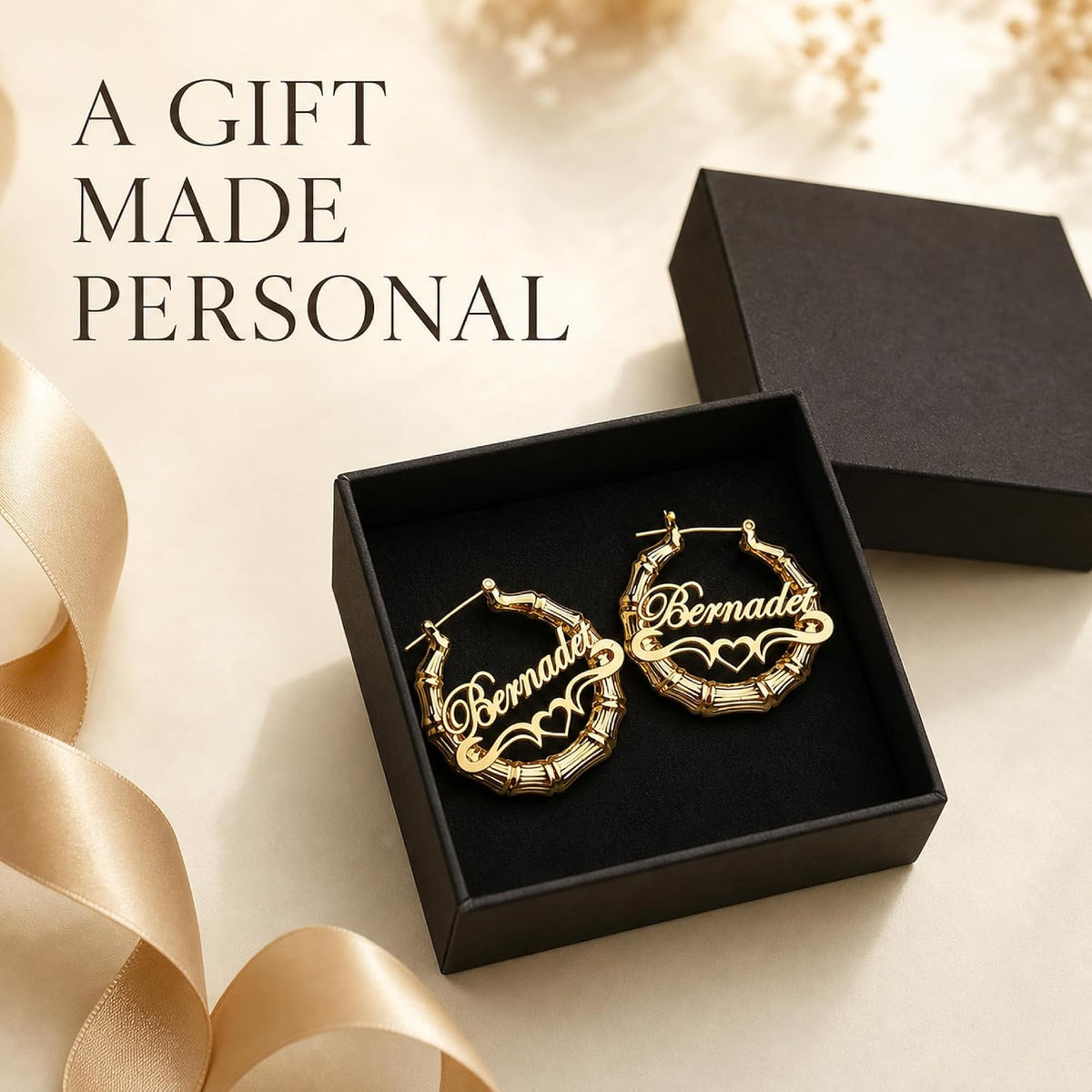 Personalized Bamboo-Style Name Hoop Earrings