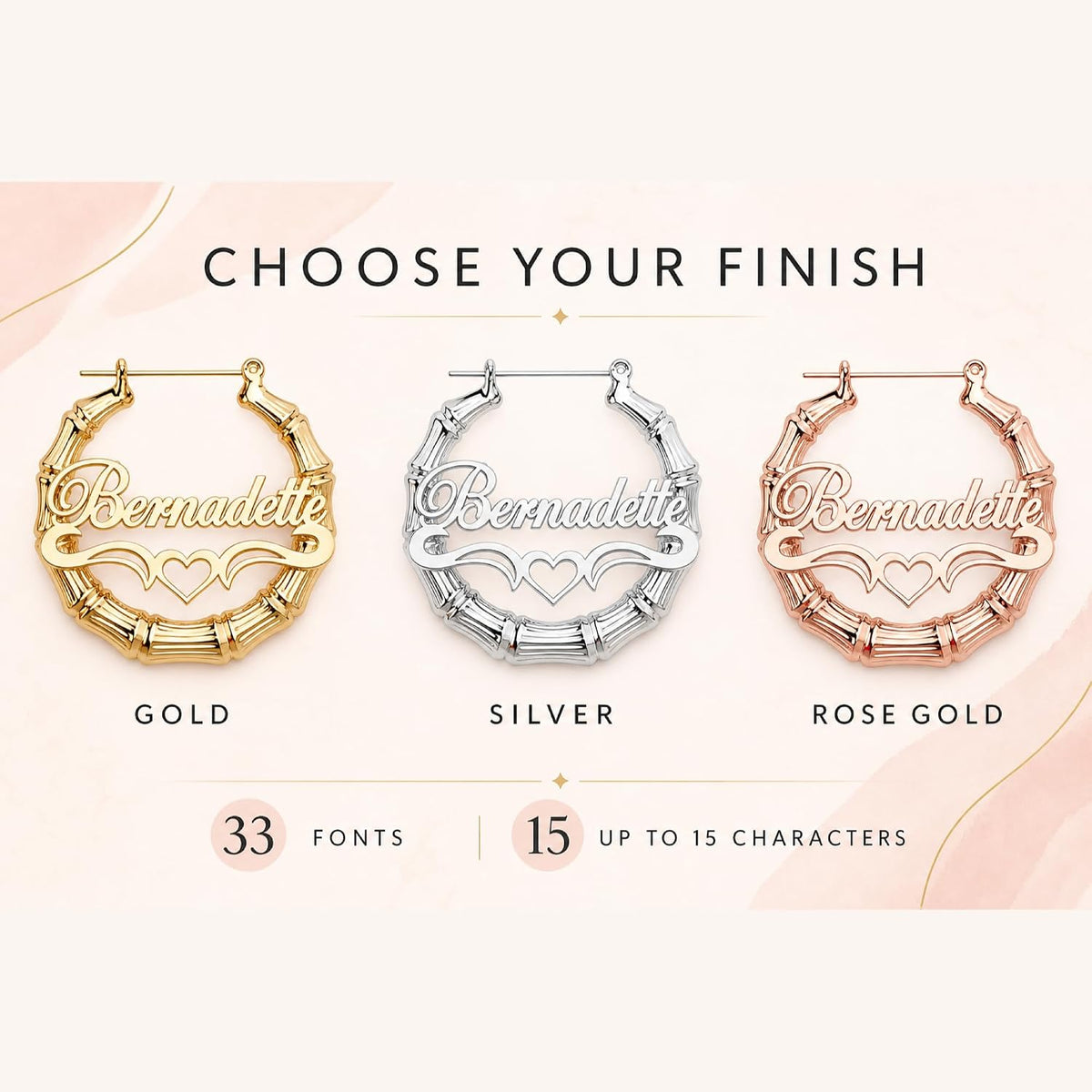 Personalized Bamboo-Style Name Hoop Earrings