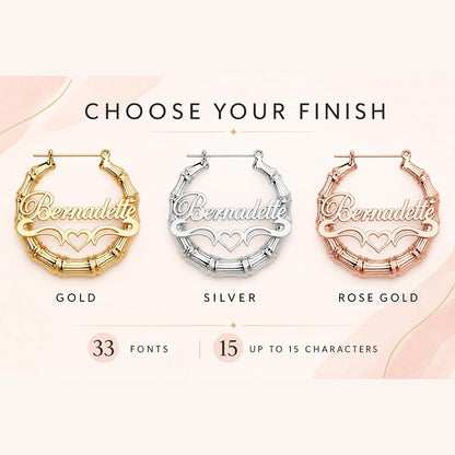 Personalized Bamboo-Style Name Hoop Earrings
