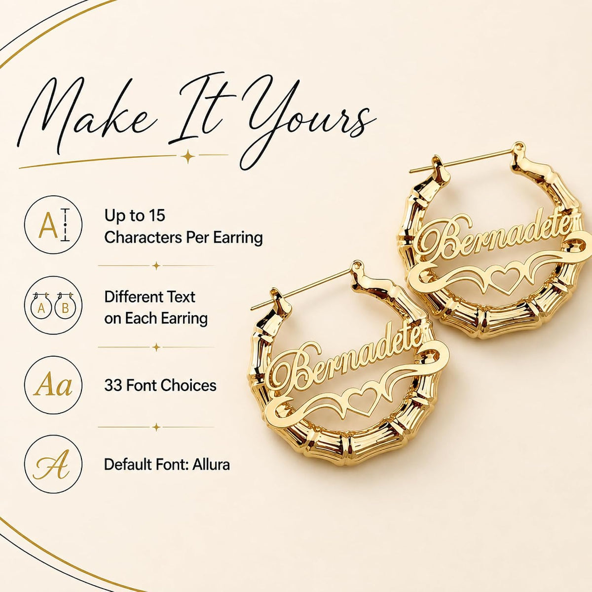 Personalized Bamboo-Style Name Hoop Earrings