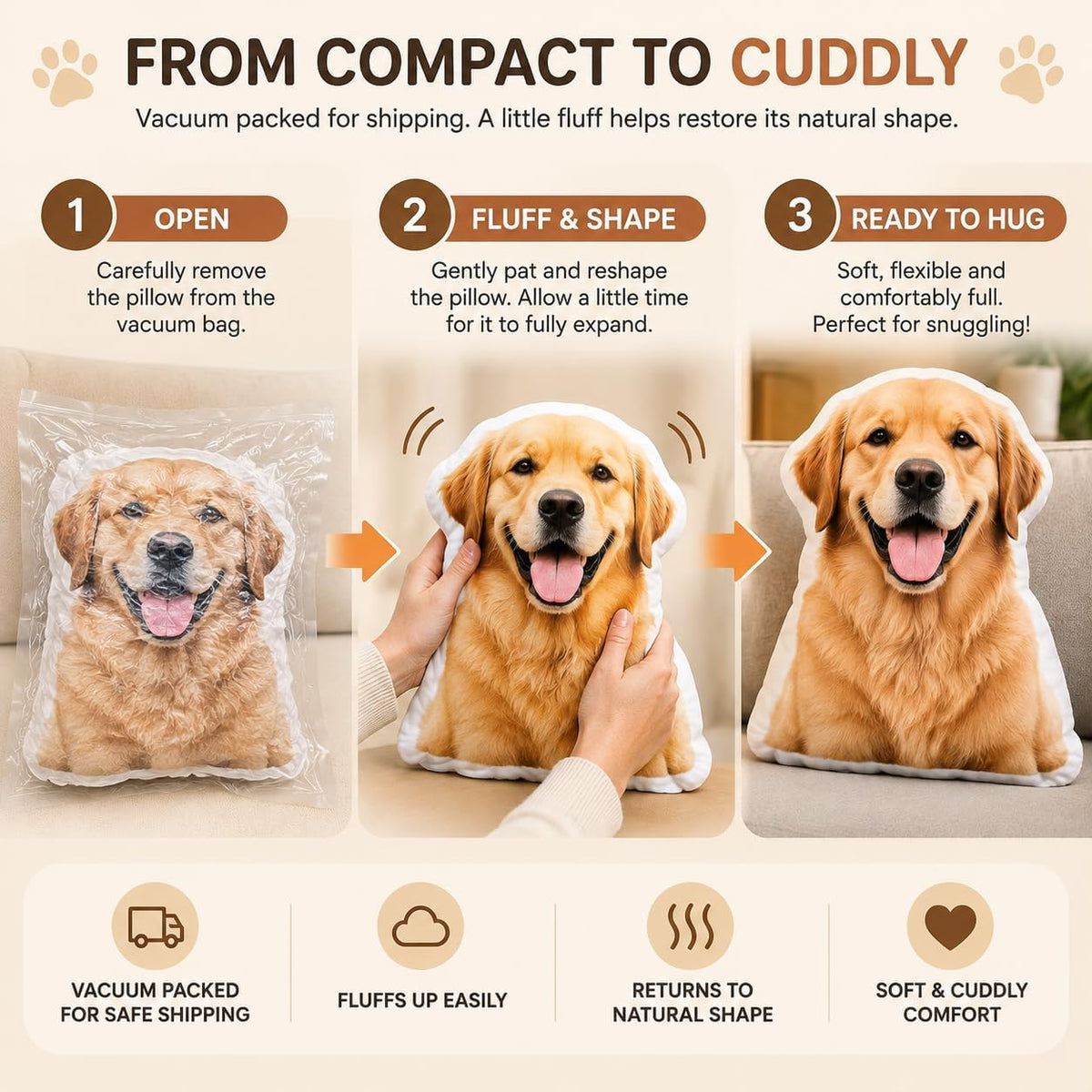 Custom Photo Pet Face Shaped Pillow