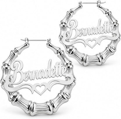 Personalized Bamboo-Style Name Hoop Earrings