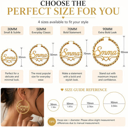 Custom Name Twisted Rope Hoop Earrings with Heart Design – 18K Gold Plated