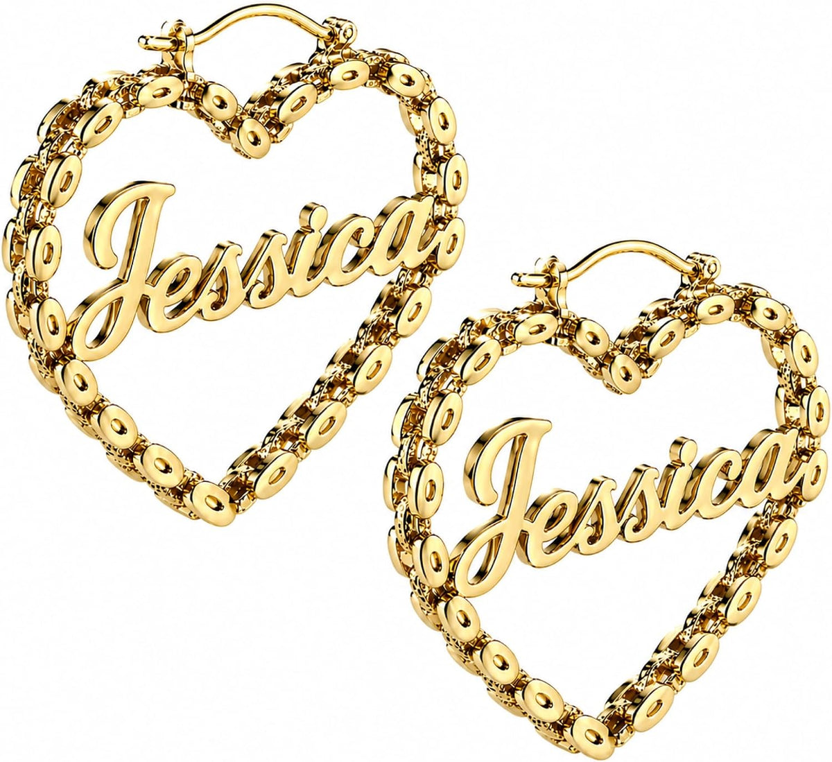 Custom Name Heart Hoop Earrings – 18K Gold Plated