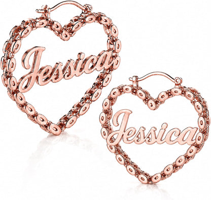 Custom Name Heart Hoop Earrings – 18K Gold Plated