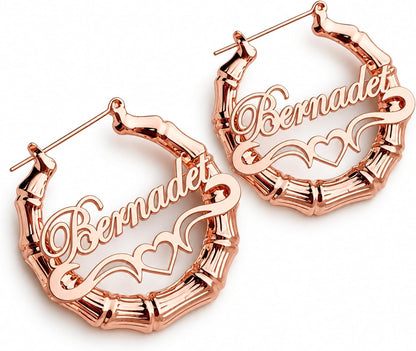 Personalized Bamboo-Style Name Hoop Earrings