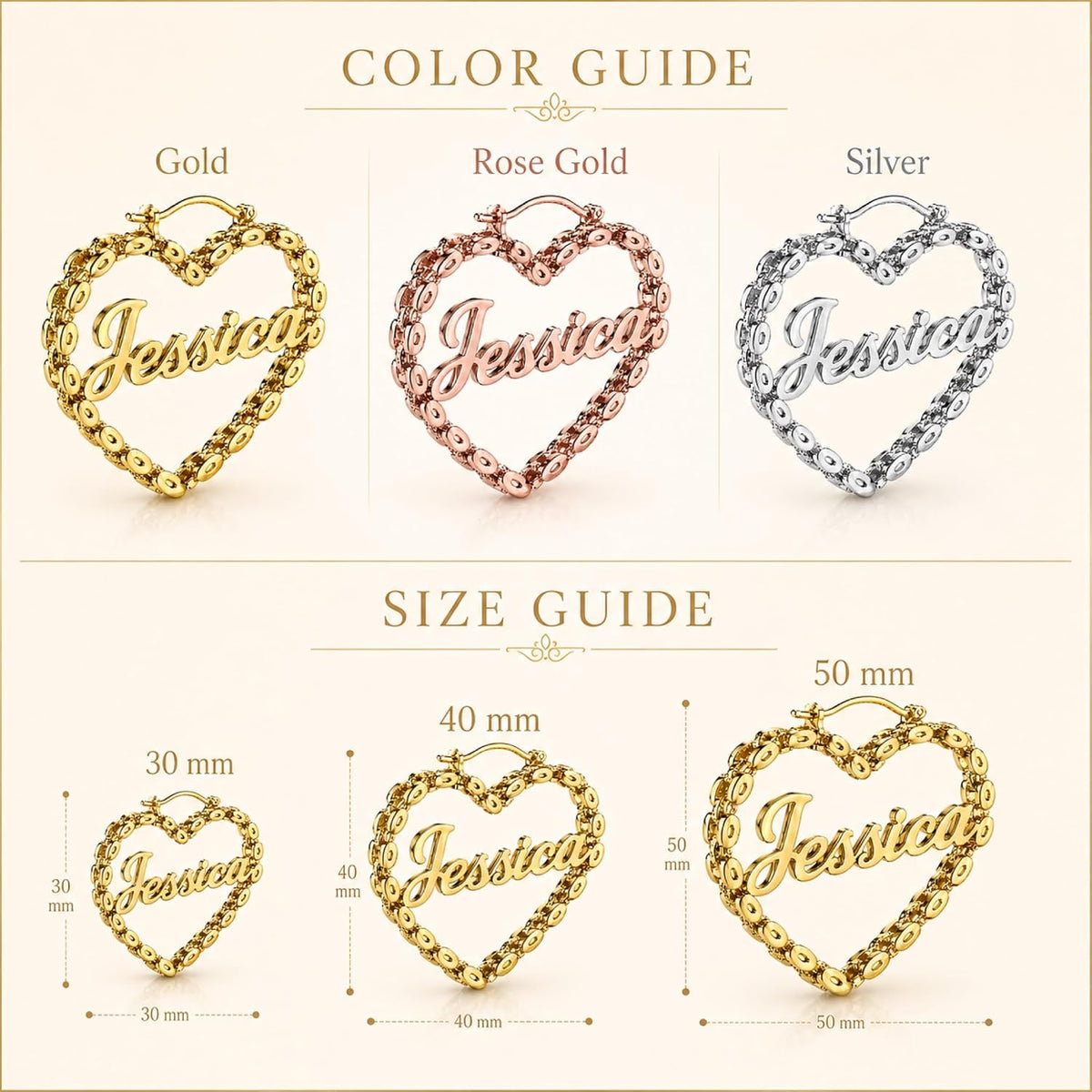 Custom Name Heart Hoop Earrings – 18K Gold Plated