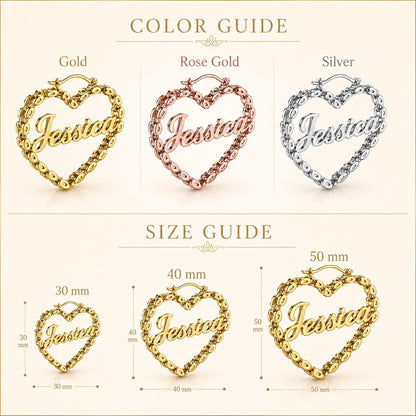 Custom Name Heart Hoop Earrings – 18K Gold Plated