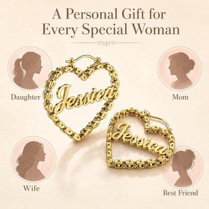 Custom Name Heart Hoop Earrings – 18K Gold Plated